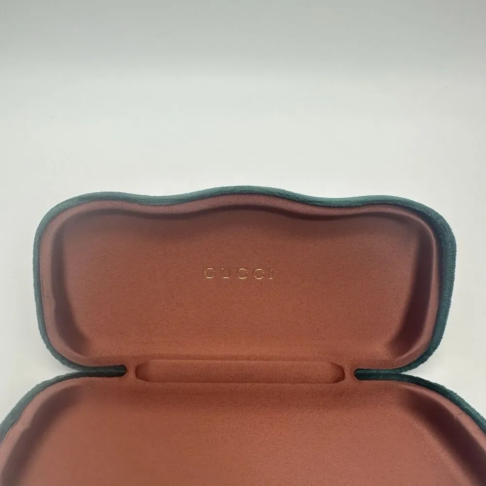 GUCCI AUTHENTIC DESIGNER HARD VELVET CLAMSHELL EYEGLASS SUNGLASSES CASE IN GREEN